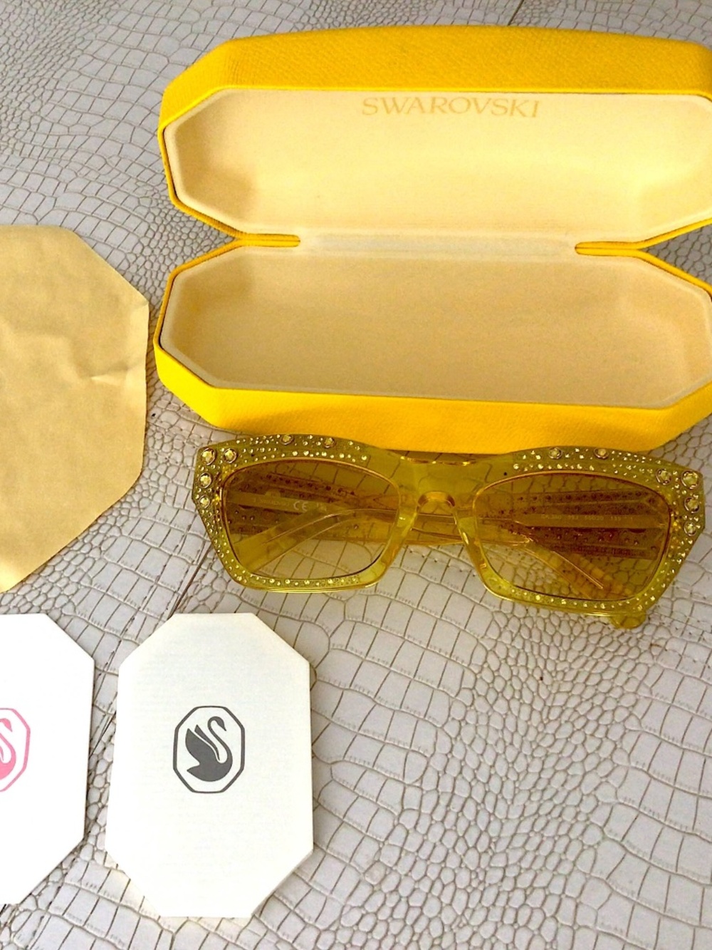 Rare NWT Swarovski Shiny Yellow w/ Crystal Accent Frame/ Roviex Lens Sunglasses